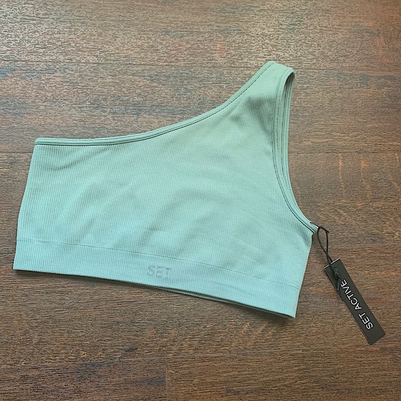 NWT SETactive one shoulder ribbed bra in Gem - Picture 2 of 5